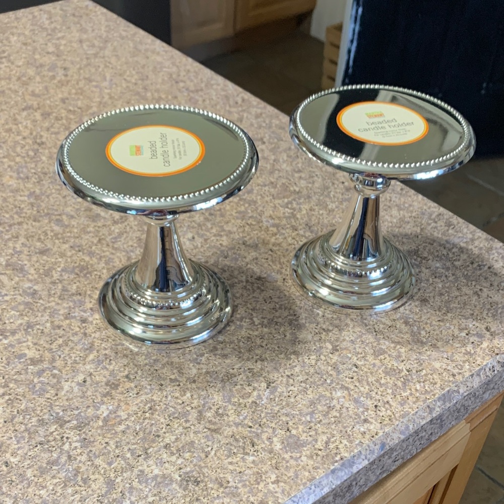 Martha Stewart Silver Metal Candle Holders (Pair)
